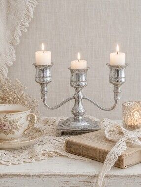 Vintage English Silver-Plated 3-Arm Candelabra